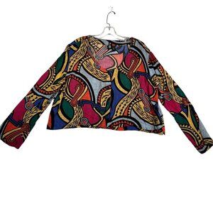 Insight Jacket Womens Size 4 Multi Abstract Art to Wear Print Scoop Neck Cropped
